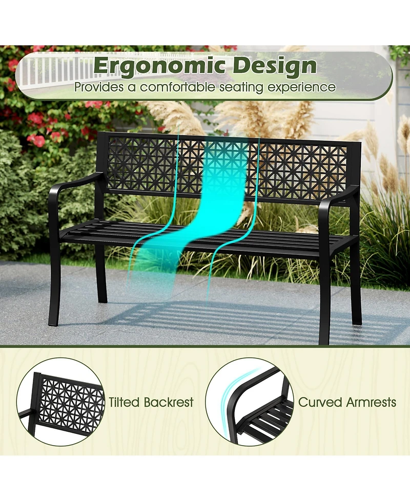 Sugift 50 in Garden Bench with Patterned Backrest for Two to Three