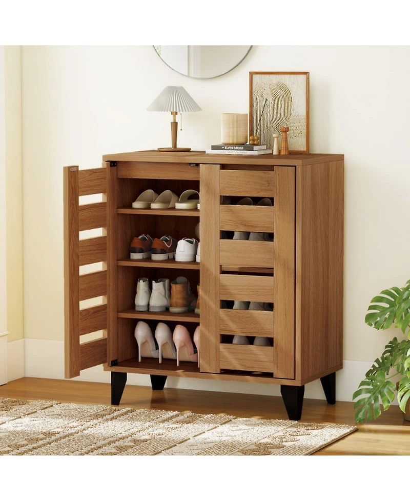Gouun 4-Tier Farmhouse Shoe Organizer with Louvered Door and 110 lbs Countertop