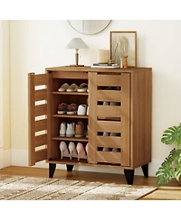Gouun 4-Tier Farmhouse Shoe Organizer with Louvered Door and 110 lbs Countertop