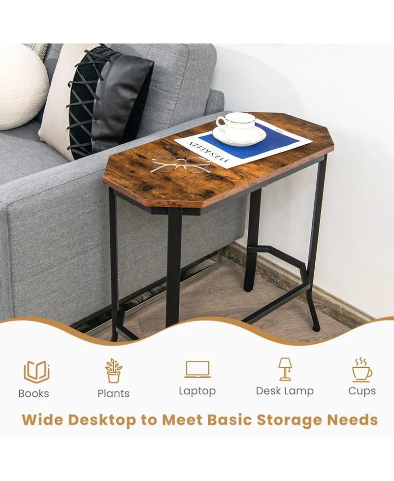 Gouun 25.5 x 12.5 in Narrow End Table with Rustic Wood Top and Steel Frame