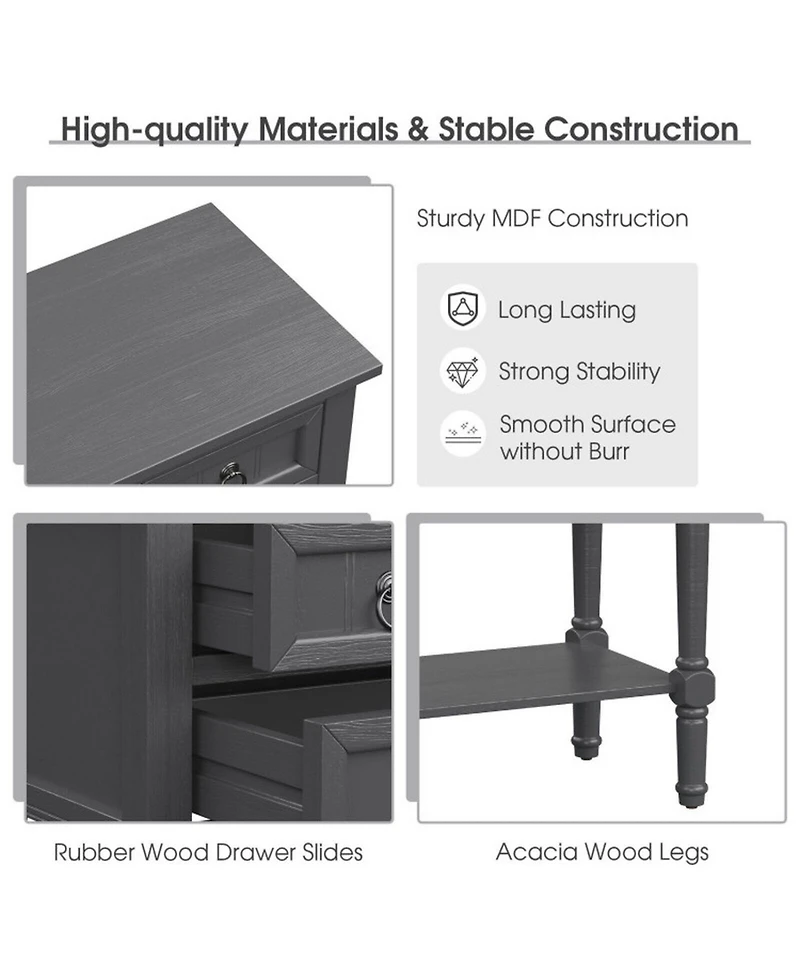 Gouun Mdf and Acacia Wood Console Table with 3 Drawers and Open Shelf