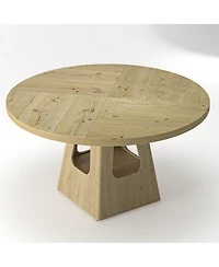 Rainsken 47" Round Dining Table for 4-6, Farmhouse Kitchen Table with Wooden Tabletop and Storage Base for Living Room, Dining Room