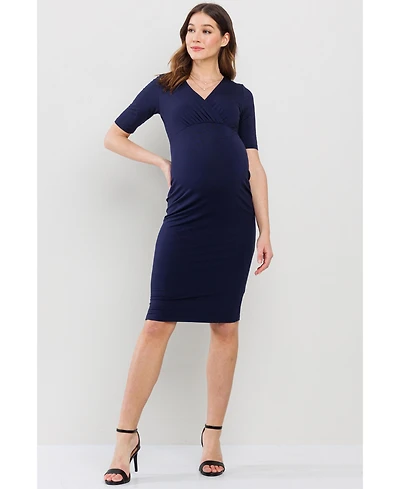 Hello Miz Maternity Wrap V-Neck Nursing Midi Dress