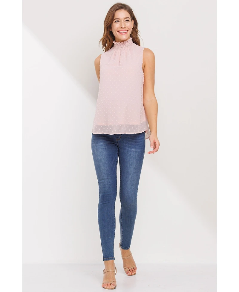 Hello Miz Maternity Swiss Dot Mock Neck Sleeveless Blouse