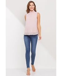 Hello Miz Maternity Swiss Dot Mock Neck Sleeveless Blouse