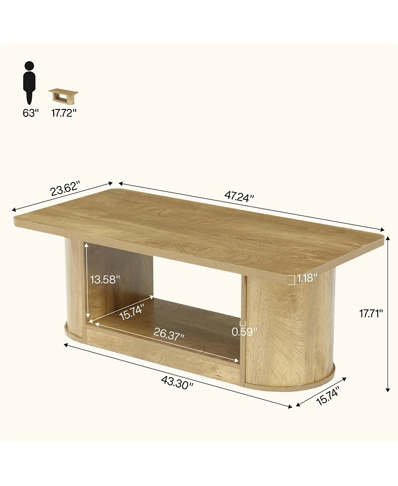 Tribesigns Coffee Table with Storage, 47.3-Inch Modern Coffee Tables for Living Room, 2-Tier Rectangular Center Accent Furniture