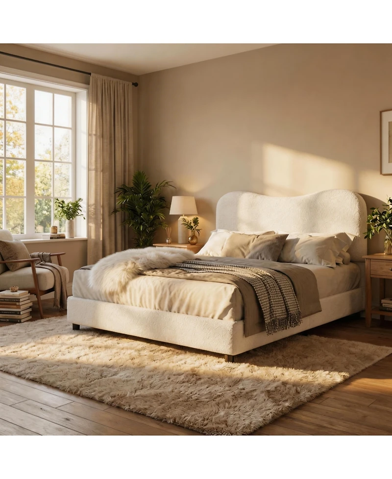 Homfan Soft Upholstered Kids Bed Frame with Headboard, Low Profile Platform, Strong Wooden Slats, Noise-Free, No Box Spring Needed