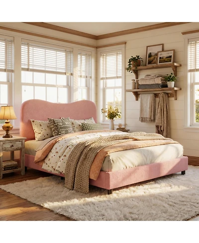Homfan Soft Upholstered Kids Bed Frame with Headboard, Low Profile Platform, Strong Wooden Slats, Noise-Free, No Box Spring Needed