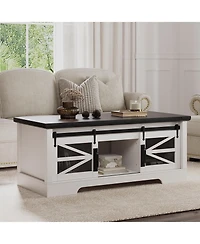 Homfan 47 Inch Farmhouse Lift Top Coffee Table with Sliding Barn Doors, Spacious Hidden Storage, Rectangle Entryway Cabinet