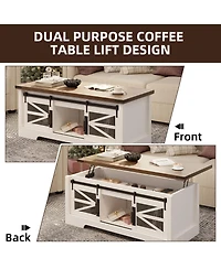 Homfan 47 Inch Farmhouse Lift Top Coffee Table with Sliding Barn Doors, Spacious Hidden Storage, Rectangle Entryway Cabinet