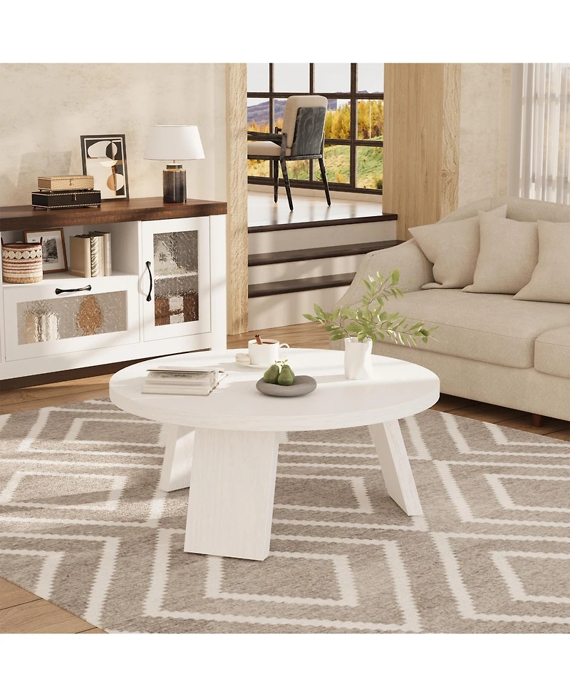 homfan 33.5" Round Coffee Table, Circle Center Table with Inclined Legs, Accent Cocktail Tables for Living Room, Bedroom, Easy Assembly