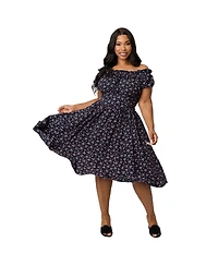 Unique Vintage Plus 1950s Off The Shoulder Ruffle Swing Dress