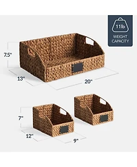 Best Choice Products Hyacinth Angled Pantry Storage Baskets W/ Handles, Chalkboard and Marker (Set of 3)