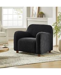 Berken 35'' Wide Lamb Wool Upholstered Teddy Armchair with Solid Wood Legs