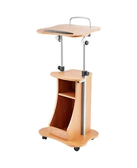 Gouun Wooden Podium with Lockable Wheels, Height Adjustable