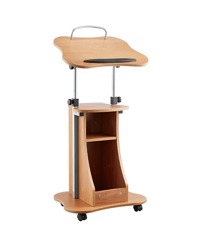 Gouun Wooden Podium with Lockable Wheels, Height Adjustable