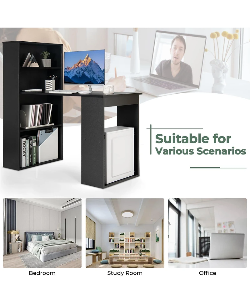 Gouun Computer Desk with 4-Tier Bookcase and Cpu Stand