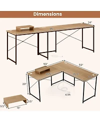 Gouun 2-Person L-Shaped Desk with Monitor Stand, Reversible