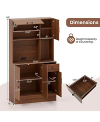 Gouun Kitchen Pantry Cabinet with Built-In Charging Station and Microwave Stand