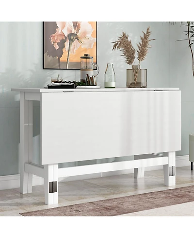 Rainsken Farmhouse Extendable Dining Table with Folding Drop Leaf, Space-Saving Wood Table for Kitchen and Living Room