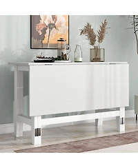 Rainsken Farmhouse Extendable Dining Table with Folding Drop Leaf, Space-Saving Wood Table for Kitchen and Living Room