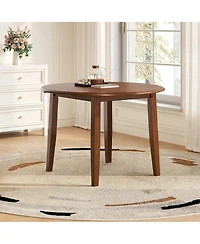 Rainsken Extendable Round Dining Table for 2-4 People, Wooden Folding Drop Leaves with Adjustable Size Space-Saving Design for Dining Areas