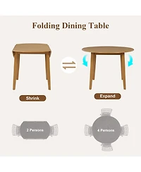 Rainsken Extendable Round Dining Table with Folding Drop Leaves, Space-Saving Wooden Table for 2-4 Persons in Dining Rooms and Kitchens
