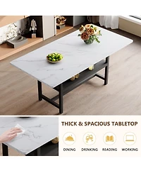 Rainsken 71" Rectangular Dining Table with Storage Shelf, Mdf Top and Metal Legs for Kitchen, Dining Room and Living Room