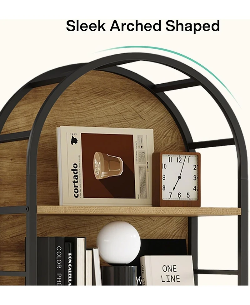 Tribesigns 5 Tier Arched Bookcase, Industrial Open Book Shelves for Living Room, Freestanding Display Shelving Storage Rack