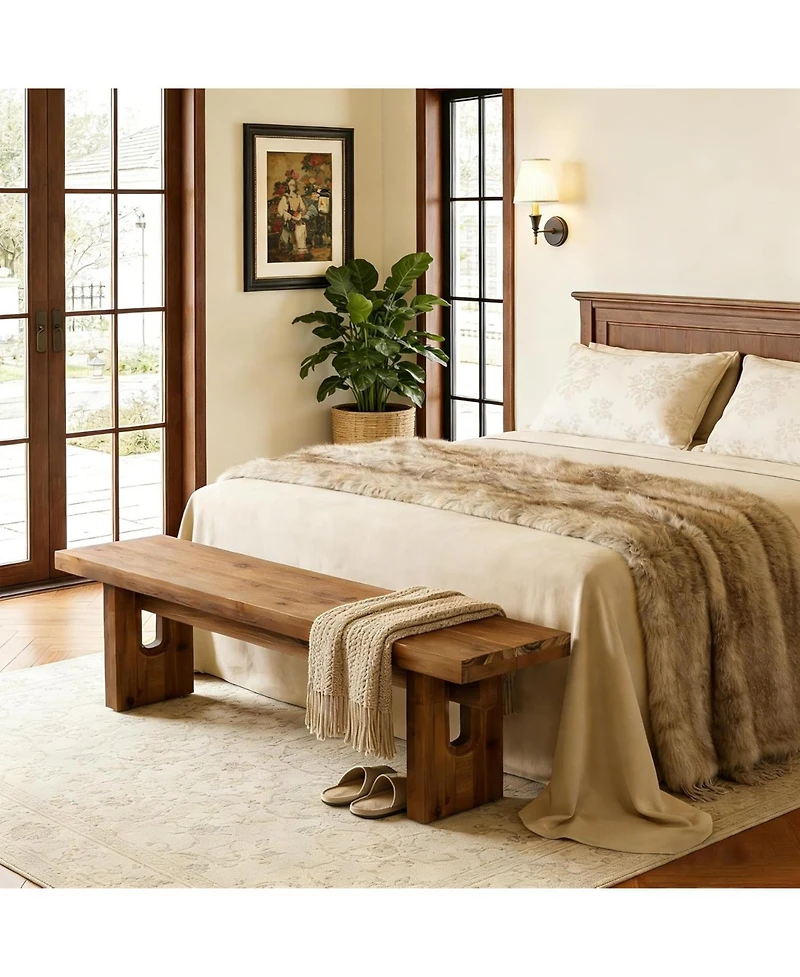 Tribesigns 63" Solid Wood Bench, Extra Long Farmhouse Dining Bench for Kitchen Table, Rustic Wooden Entryway Bench, End of Bed Indoor Seating