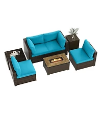 Sugift 7 Piece Outdoor Furniture Set with Fire Pit Table and Propane Tank Cover