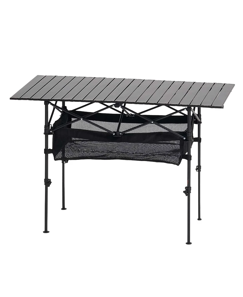 Sugift Portable Folding Camping Table Roll Up Adjustable Height 47.2in Wide for Bbq and Picnic