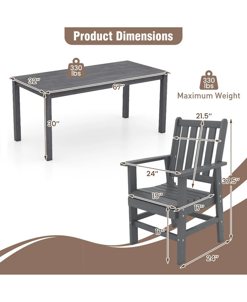 Sugifit 7-Piece Outdoor Dining Table Set for 6 People 67 in Hdpe Patio Rectangle Table and 6 Armchairs