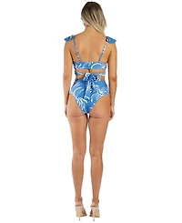 La Moda Clothing Women's Blue Tropical Ruffle Bikini Set