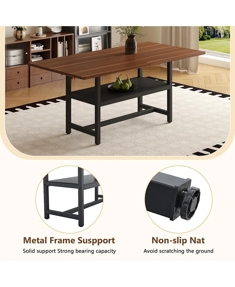 Rainsken 71" Dining Table with Storage Shelf, Rectangular Kitchen Table with Mdf Wood Top and Metal Legs for Dining Room, Living Room