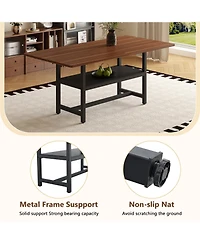 Rainsken 71" Dining Table with Storage Shelf, Rectangular Kitchen Table with Mdf Wood Top and Metal Legs for Dining Room, Living Room