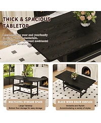 Rainsken 71" Rectangular Kitchen Dining Table with Storage Shelf, Practical Mdf Wood Table and Metal Legs for Home Dining Area