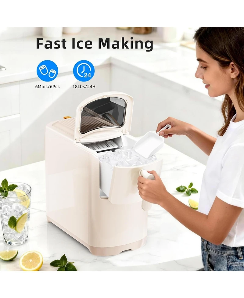Cowsar Countertop Ice Maker, 18 lbs/24H, Self-Cleaning, One-Touch