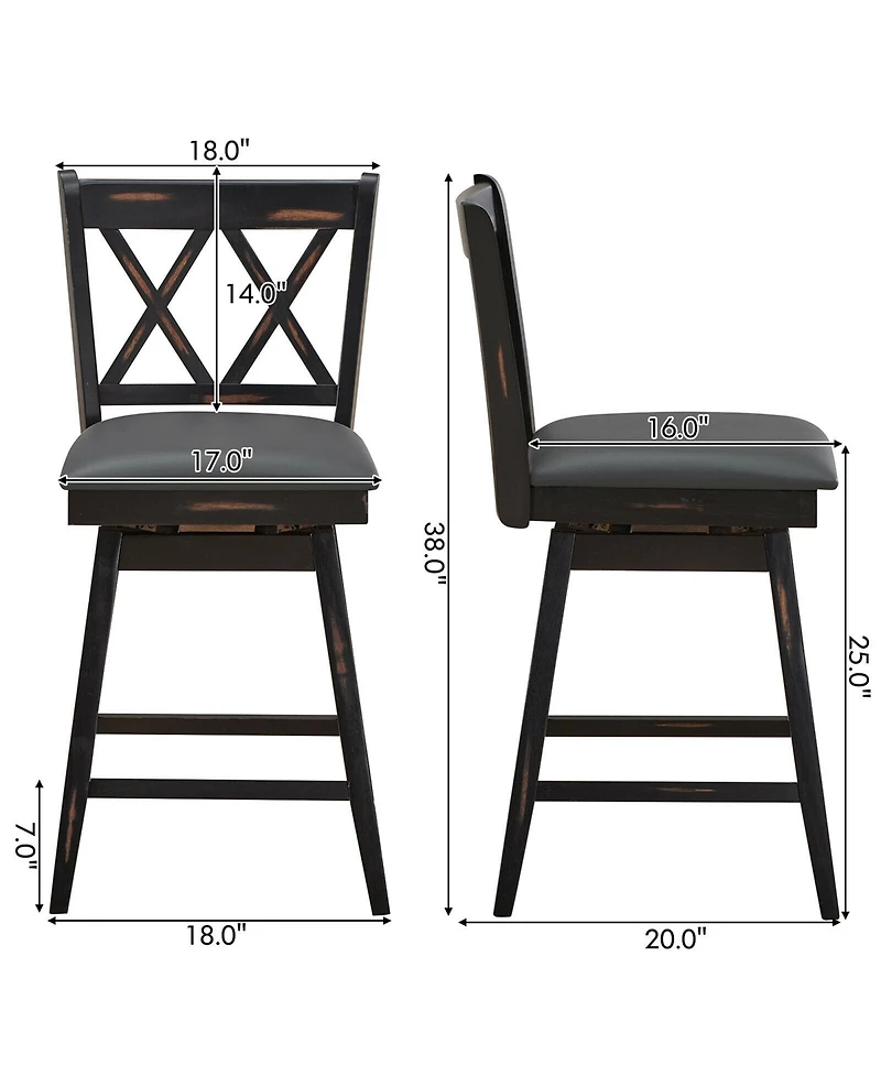 Gymax Set of Barstools Swivel Counter Height Chairs with Rubber Wood Legs