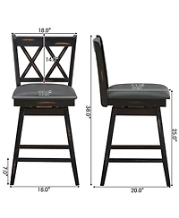 Gymax Set of Barstools Swivel Counter Height Chairs with Rubber Wood Legs