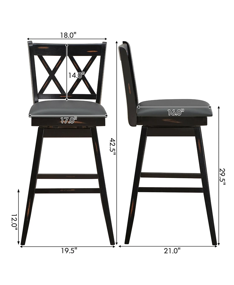 Gymax Set of Barstools Swivel Bar Height Chairs with Rubber Wood Legs