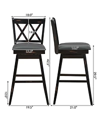 Gymax Set of Barstools Swivel Bar Height Chairs with Rubber Wood Legs