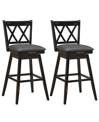 Gymax Set of Barstools Swivel Bar Height Chairs with Rubber Wood Legs