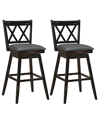 Gymax Set of Barstools Swivel Bar Height Chairs with Rubber Wood Legs