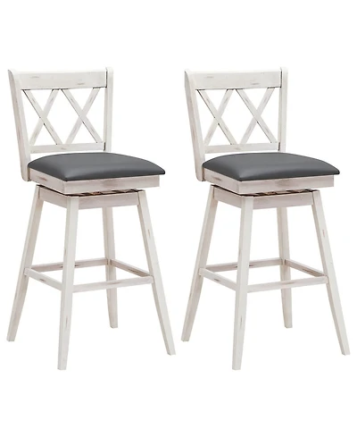 Gymax Set of Barstools Swivel Bar Height Chairs with Rubber Wood Legs
