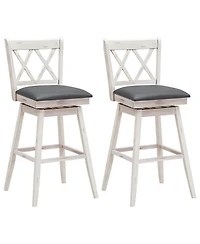 Gymax Set of Barstools Swivel Bar Height Chairs with Rubber Wood Legs