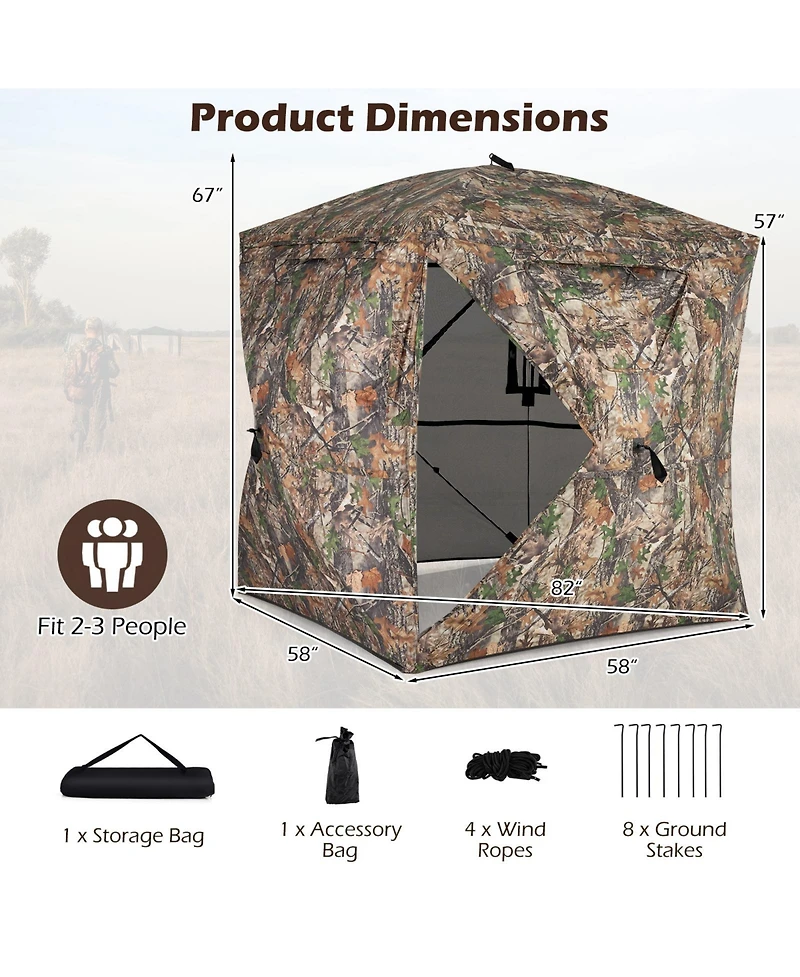 Gouun 270-Degree See-Through Pop Up Hunting Blind Tent with Silent Magnetic Door and Carry Bag