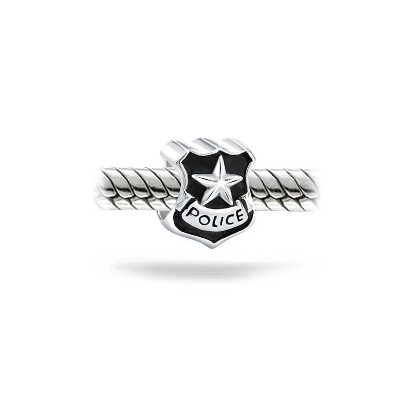 Bling Jewelry Serve Protect Officer Shield Badge Charm Bead .925 Sterling Silver For Bracelet