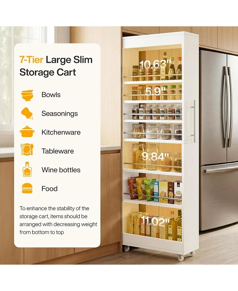 Tribesigns 73" Tall Slim Storage Cart on Wheels, 7-Tier Narrow Pantry Cabinet, Rolling Skinny Spice Rack Organizer Next to Fridge