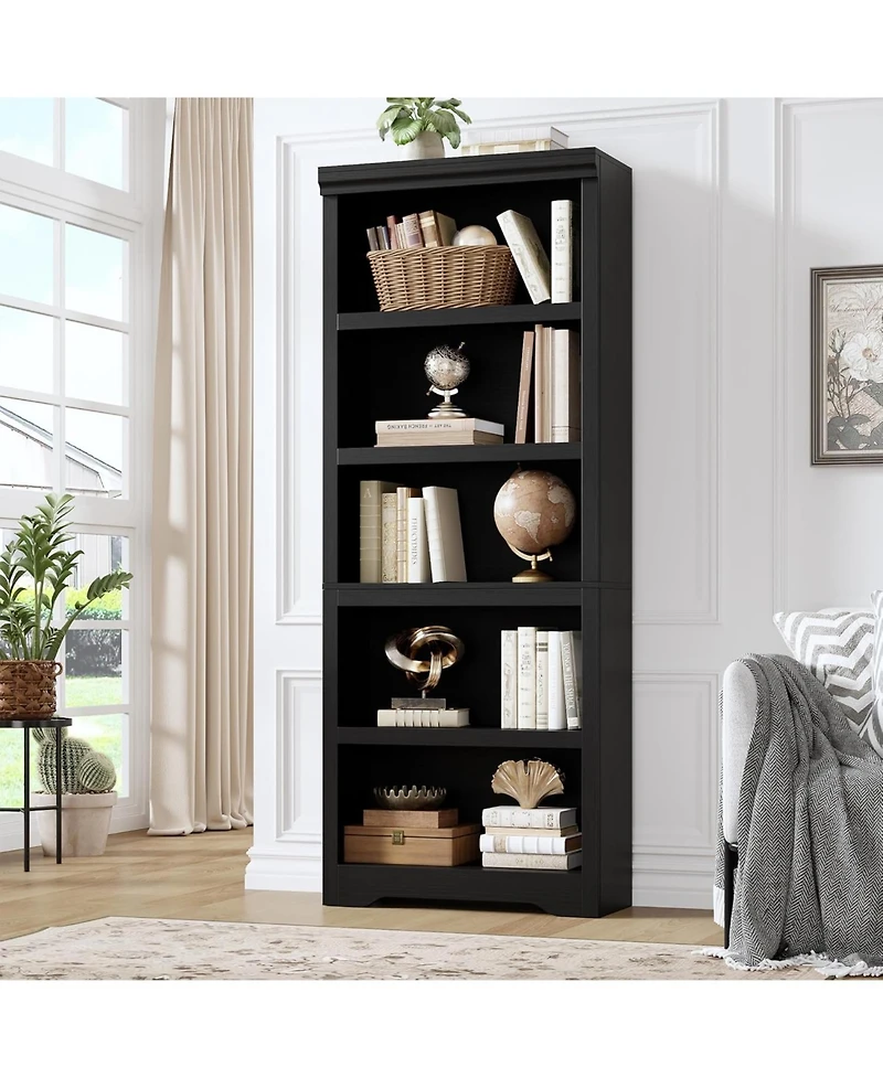 gaomon Tall Farmhouse Bookshelf, 5 Tier Open Bookcase with Adjustable Shelves and Anti-Tip, Storage Organizer for Living Room